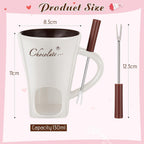 1 Set Chocolate Fondue Mug with Fork ＆ Candle, White