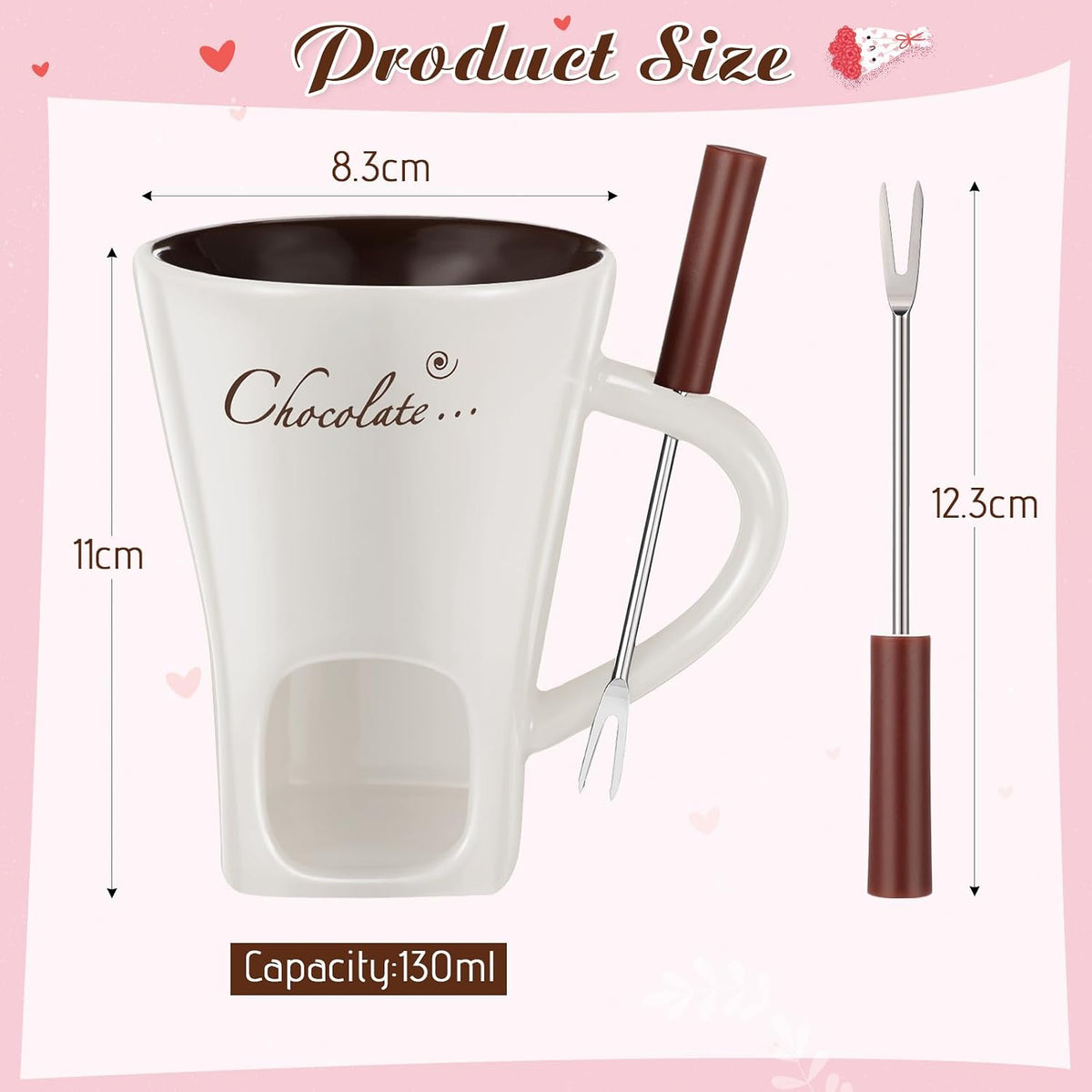 1 Set Chocolate Fondue Mug with Fork ＆ Candle, White
