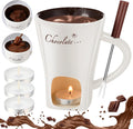 1 Set Chocolate Fondue Mug with Fork ＆ Candle, White