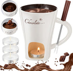 1 Set Chocolate Fondue Mug with Fork ＆ Candle, White